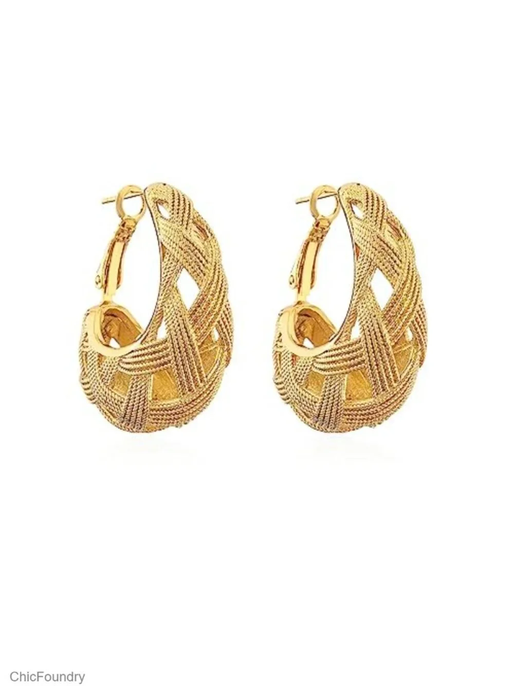 14K Gold Plated Chunky Hoop Earrings for Women Trendy Geometric Dangle